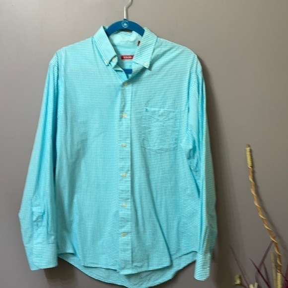 Gingham turquoise long sleeve button down shirt men’s Medium. - Picture 4 of 5